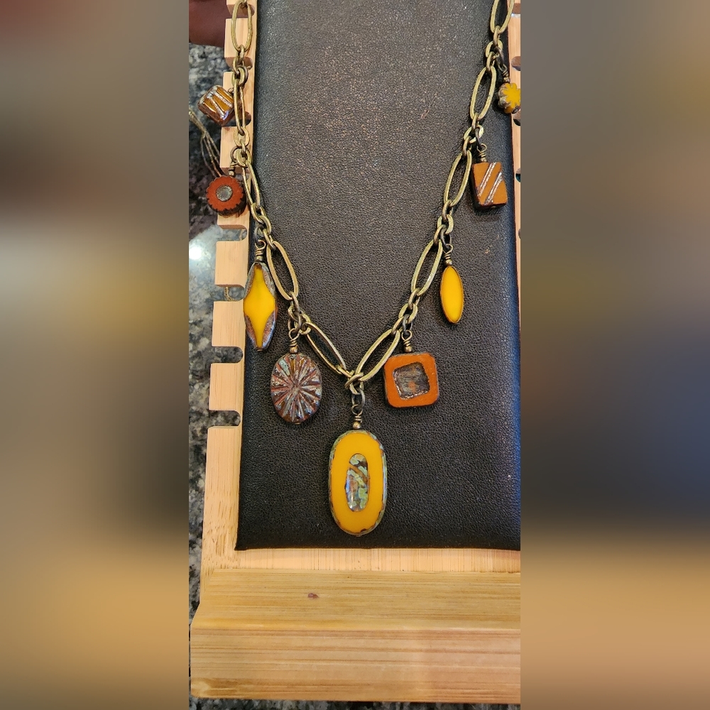 Rhea Czech Glass Bead Dangle Necklace - Picture 1 of 2